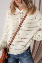 Pointelle Knit Raglan Sleeve Hooded Sweater