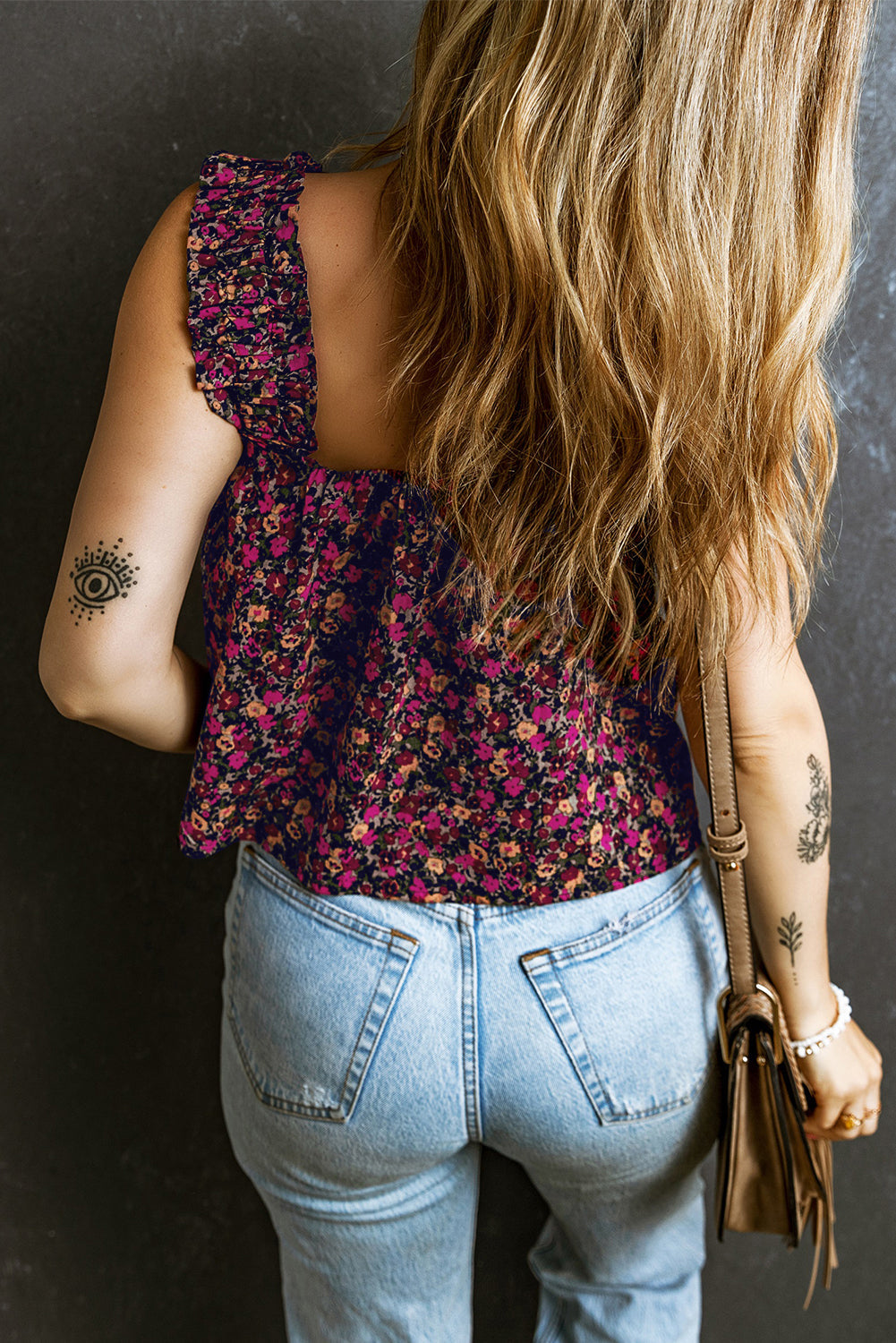 Boho Frilled Straps Floral Tank Top