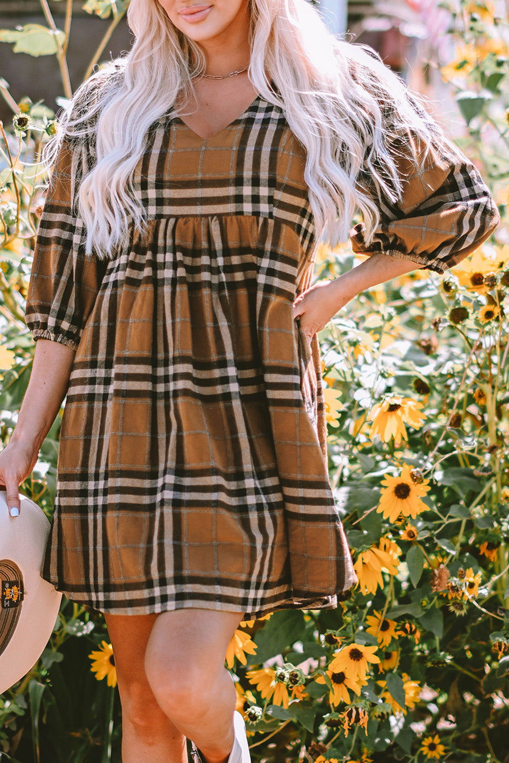 Plaid Pattern Empire Waist Babydoll Dress