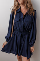 Solid Chest Pockets Tunic Shirt Mini Dress