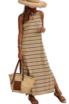 Stripe Print Open Back Sleeveless Maxi Dress with Slits