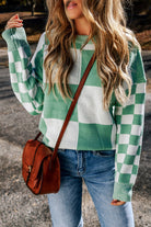 Checkered Print Drop Shoulder Sweater