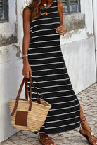 Stripe Print Open Back Sleeveless Maxi Dress with Slits