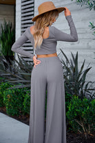 Solid Color Ribbed Crop Top Long Pants Set