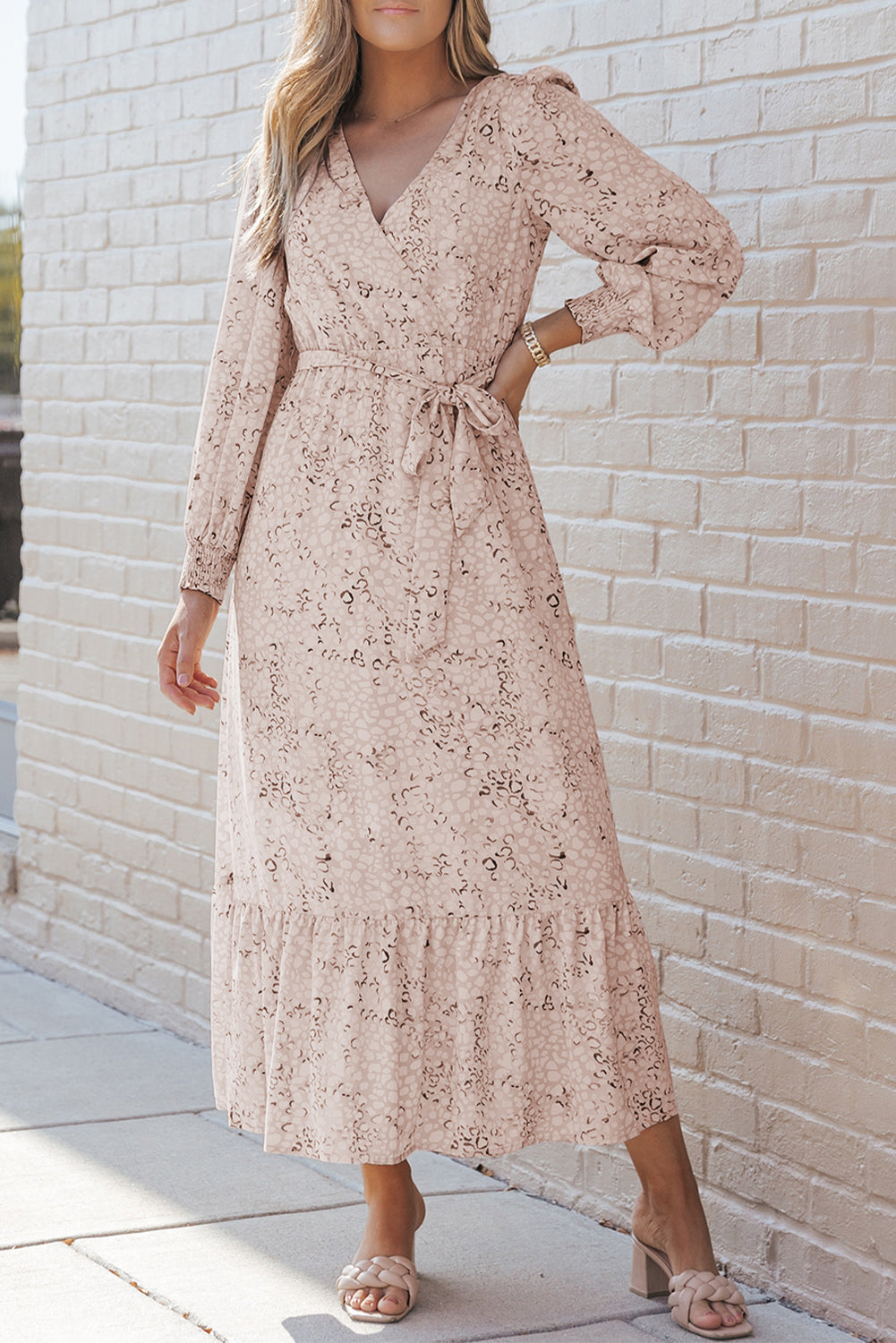 Surplice Neck Bubble Sleeve Maxi Dress with Sash