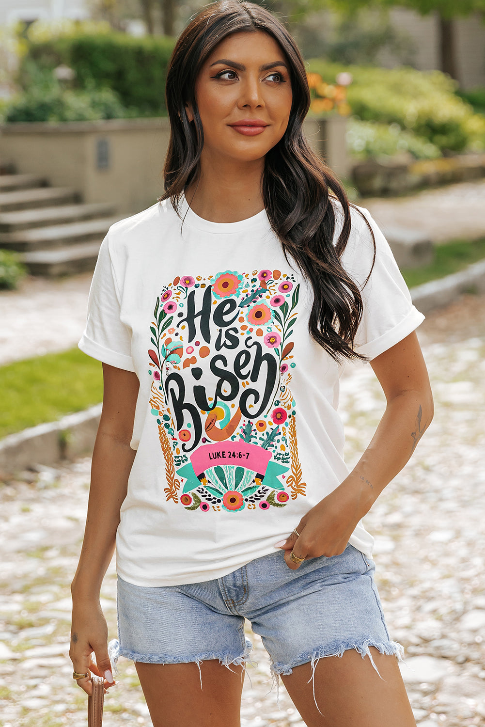 Risen Floral Print Round Neck T Shirt