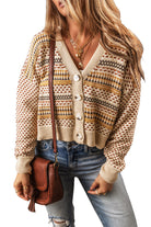 Buttoned V Neck Cropped Cardigan