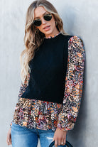 Contrast Floral Sleeve Peplum Sweater