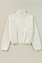 Fleece Placket Turn-down Collar Drop Shoulder Sweatshirt