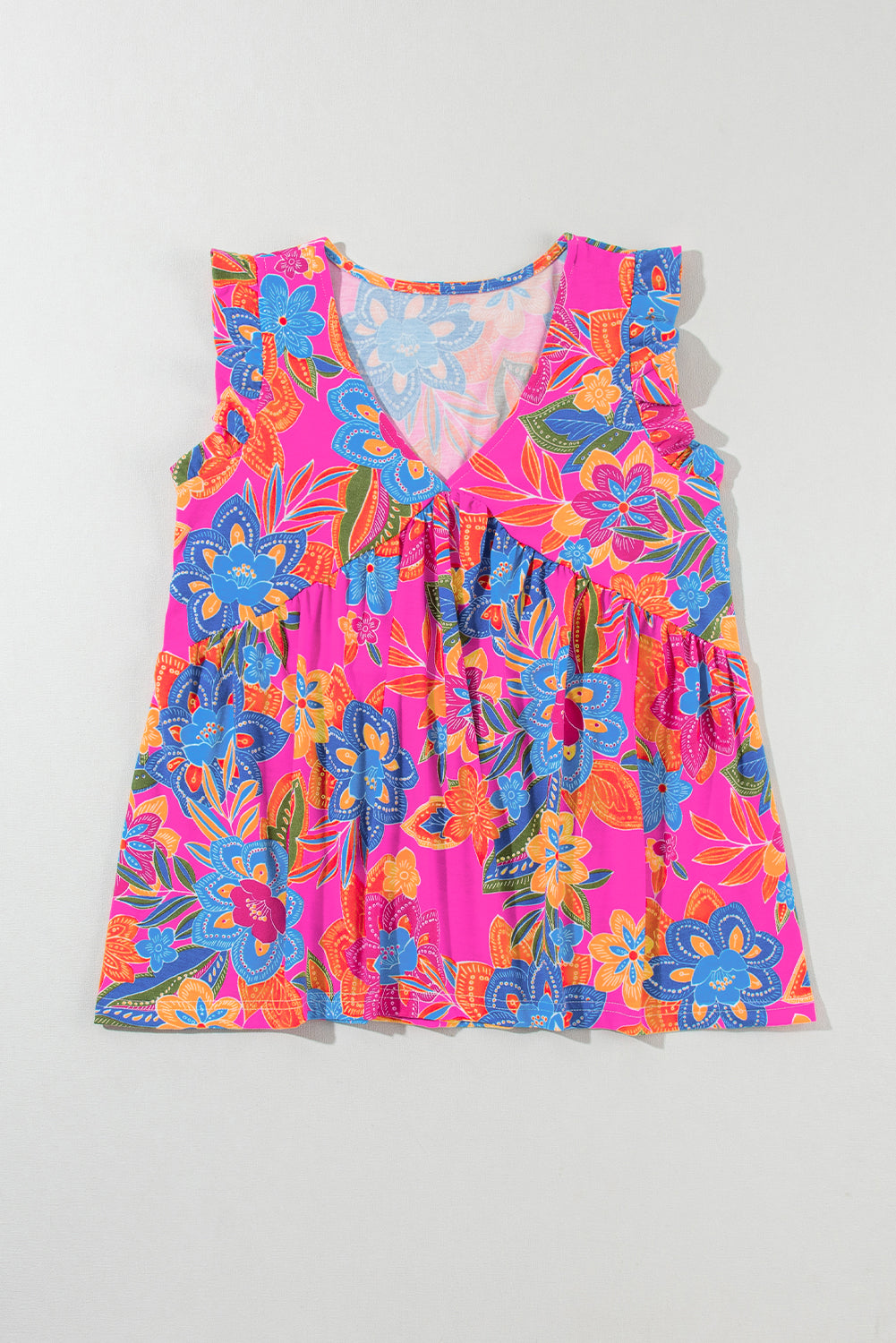 Boho Pattern Print Flounce V Neck Tank Top