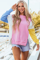 Color Block Exposed Seam Side Slits Crewneck Sweatshirt