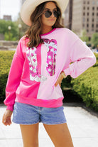 Color Block Sequined Cowgirl Boots Graphic Sweatshirt