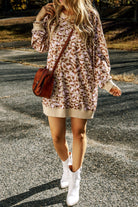 Leopard Print Side Pockets Long Sleeve Mini Dress