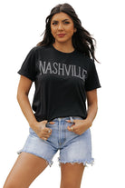 Rhinestone NASHVILLE Graphic Crewneck T Shirt