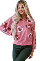 Mineral Wash Sequin Heart Snap Buttons Collared Sweatshirt