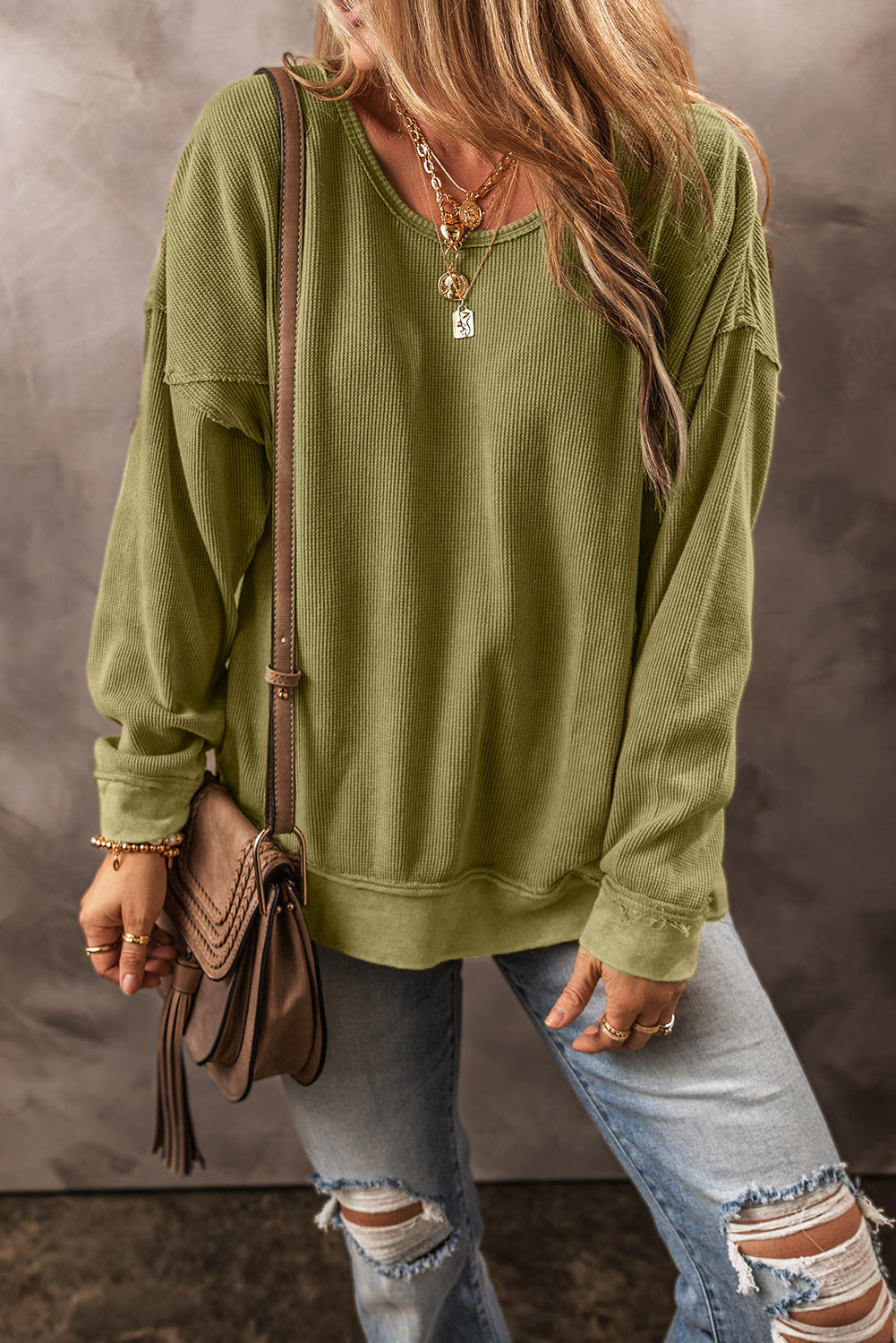 Textured Seamed Drop Sleeve Sweatshirt