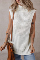 Turtleneck Knitted Slit Hem Sweater Vest