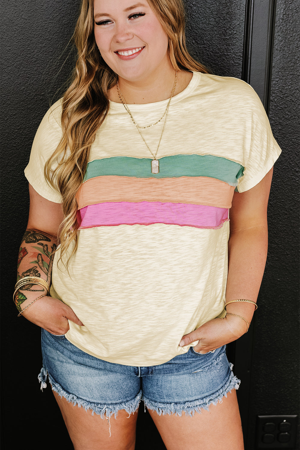 Color Block Patchwork Plus Size T Shirt