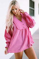 Retro Frilled Seam Crinkle Puff Sleeve Blouse