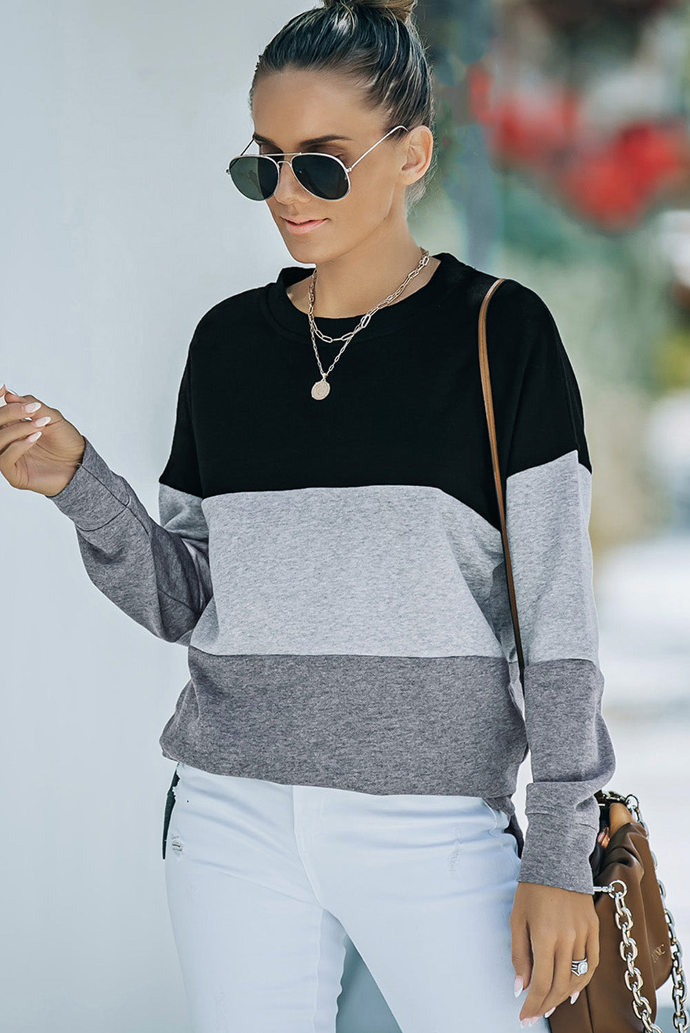 Colorblock Contrast Stitching Sweatshirt with Slits