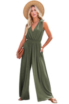 Deep V Pleated Crisscross Wide Leg Backless Jumpsuit