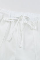 White Drawstring Waist Crinkled Wide Leg Pants