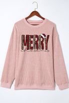 MERRY Christmas Plaid Leopard Print Corded Sweatshirt