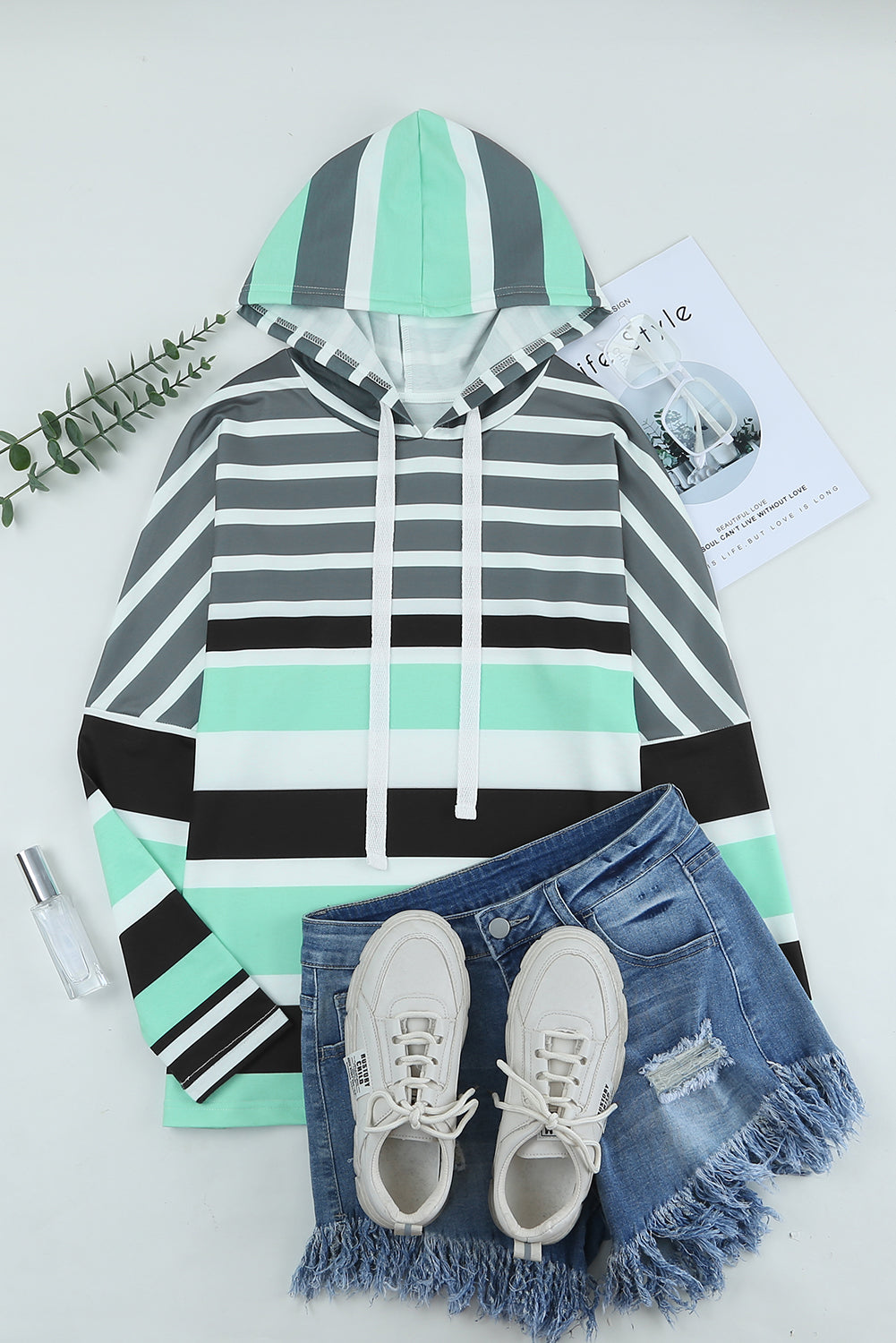 Striped Drawstring Long Sleeve Hoodie