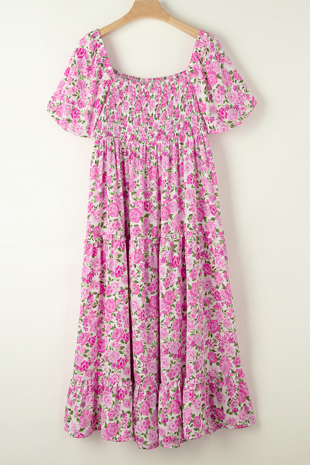 Plus Size Floral Print Smocked Puff Sleeve Dress