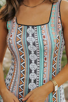 Western Geo Printed Square Neck Tank Top