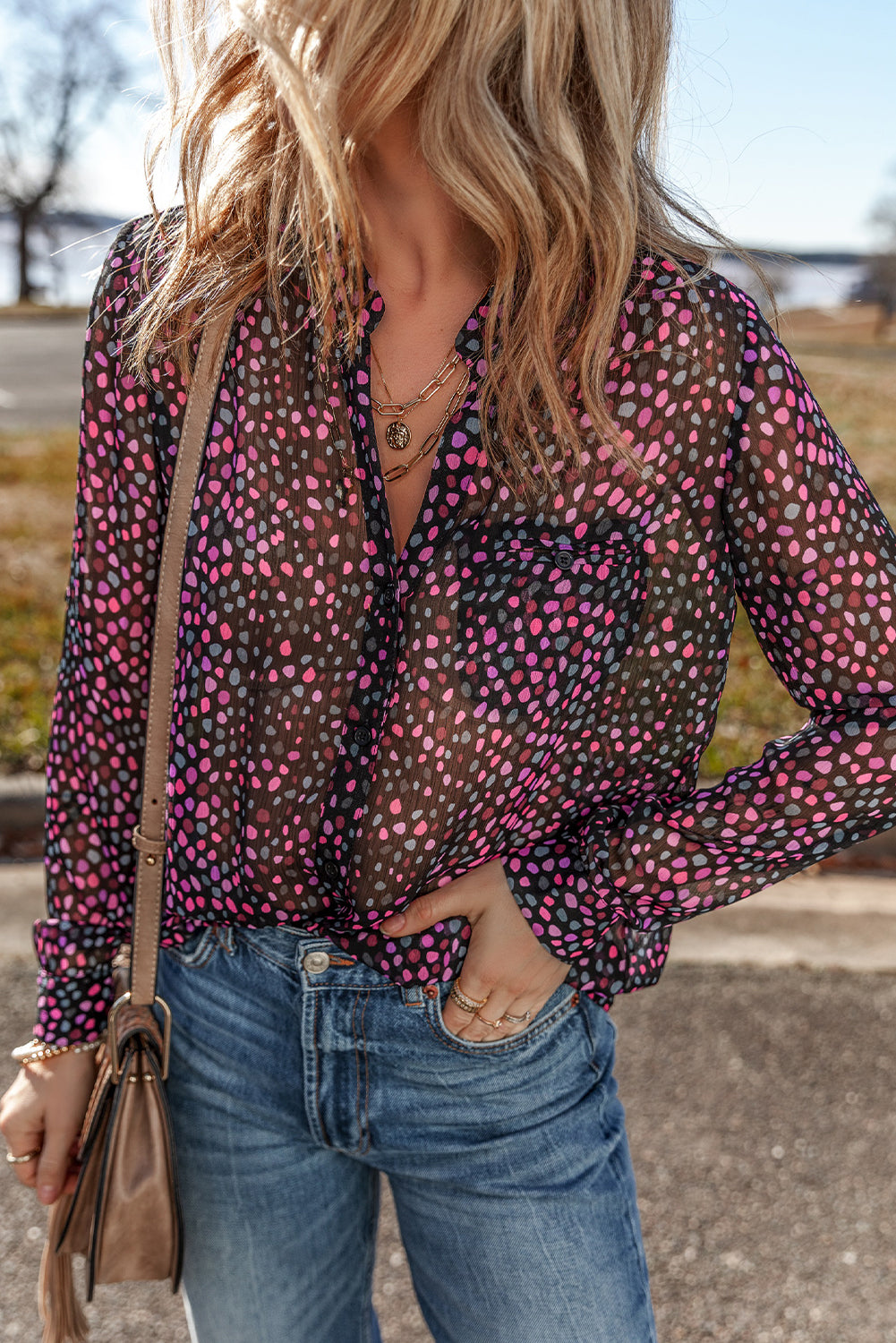 Polka Dot Printed Buttoned Casual Shirt