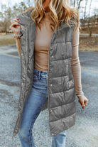 Hooded Long Quilted Vest Coat