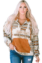 Aztec Print Kangaroo Pocket Half-Zip Hoodie