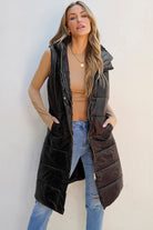 Hooded Long Quilted Vest Coat