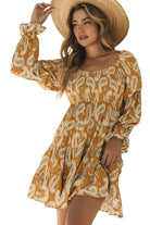 Yellow Boho Paisley Long Sleeve Floral Dress