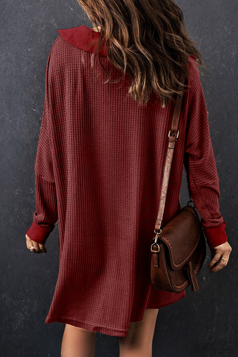 Waffle Knit Buttoned Long Sleeve Top