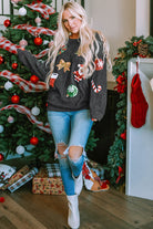 Sequined Christmas Graphic Corded Sweatshirt