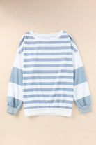 Drop Shoulder Striped Pullover Sweatshirt