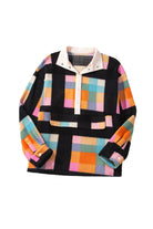 Plus Size Checkered Print Sherpa Henley Sweatshirt