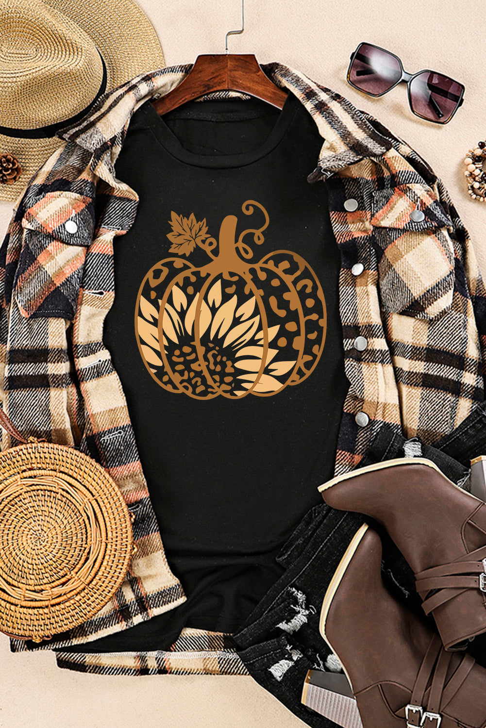 Halloween Sunflower Pumpkin Graphic Tee