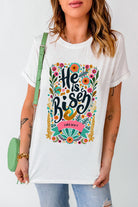 Risen Floral Print Round Neck T Shirt