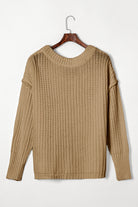 Khaki Ribbed Knit Round Neck Slouchy Chunky Sweater