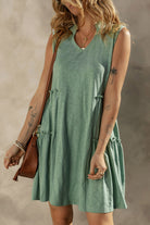 Split V Neck Tiered Flowy Sleeveless Dress