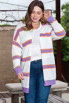 Plus Size Striped Dropped Shoulder Sweater Cardigan