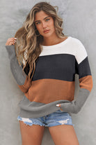 Color Block Knitted O-neck Pullover Sweater