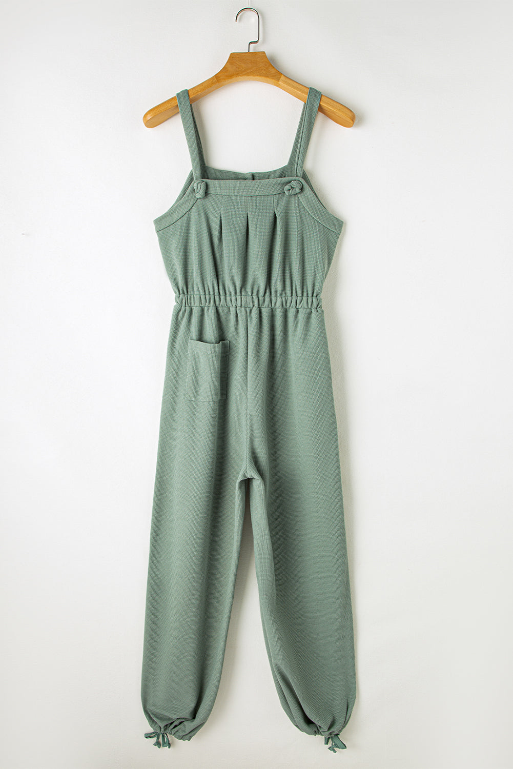 Knotted Straps Button Textured Drawstring Jumpsuit