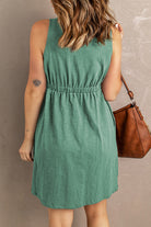 Buttons Sleeveless High Waist Mini Dress