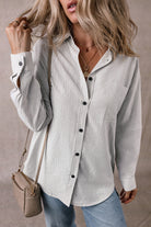 Stripe Roll-tab Sleeve Pocketed Long Shirt