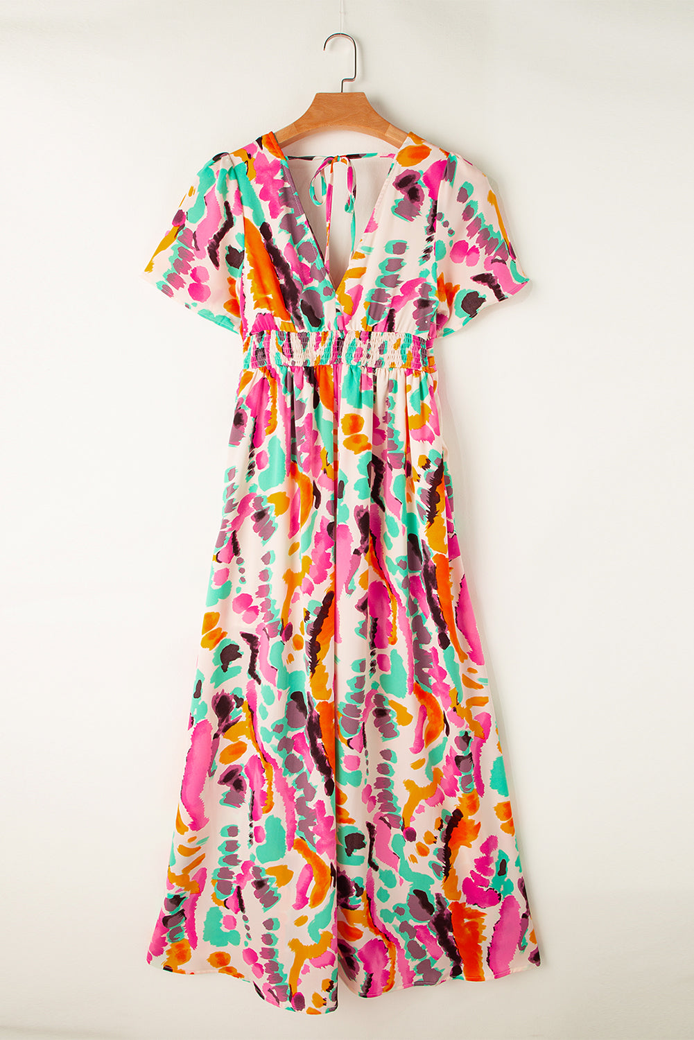 Boho Tie-dye Print V Neck Maxi Dress