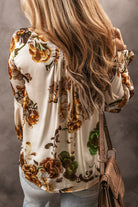 Gorgeous Floral Split Neck Flounce Sleeve Blouse